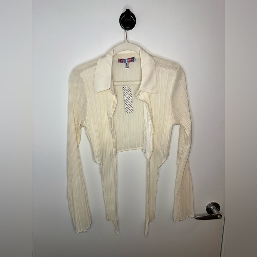 Urban Outfitters Creamy White Tie Front Top with sleeves